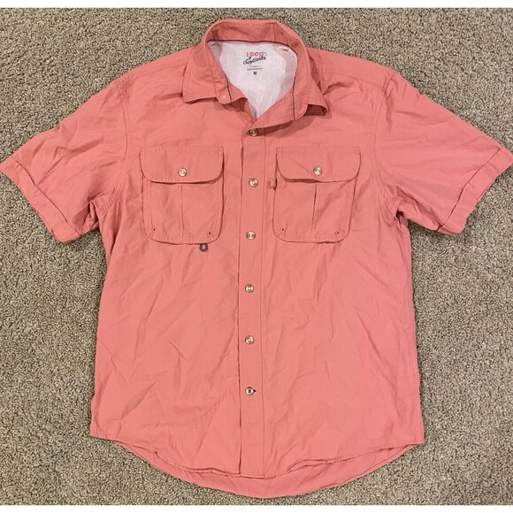 Izod Surfcaster Fishing Boating Shirt Men Sz‎ Medium Short Sleeve Rose Dark Pink - Picture 1 of 7